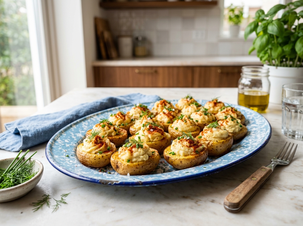 Vegan Fırın Patates Dolması (Deviled Potatoes)
