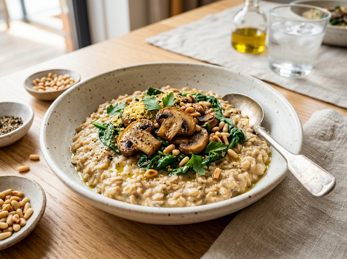 Vegan Mantarlı Ispanaklı Tuzlu Yulaf